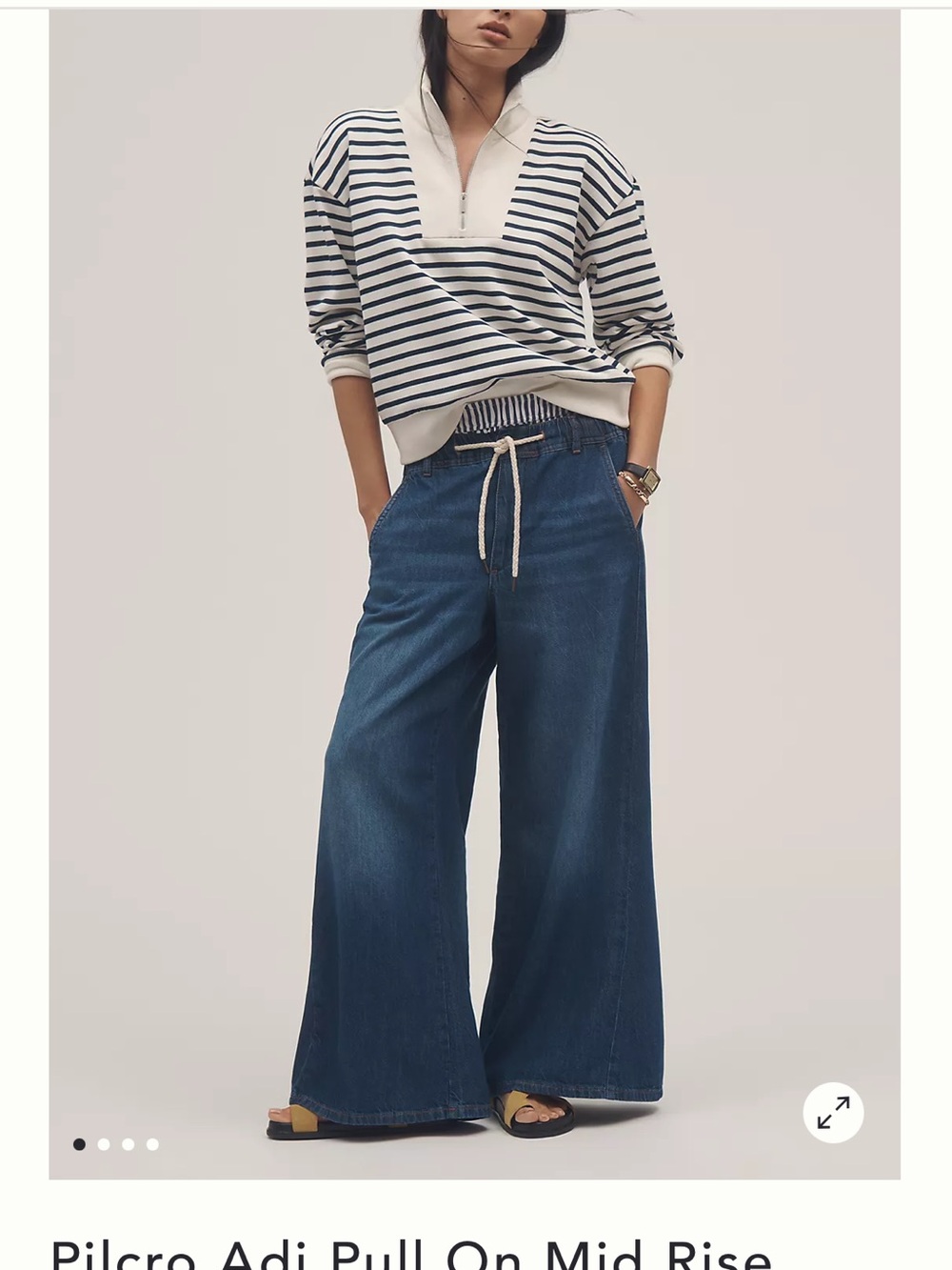 Pilcro Mid-Rise Wide-Leg Pull-On Jeans in Dark Blue Denim
